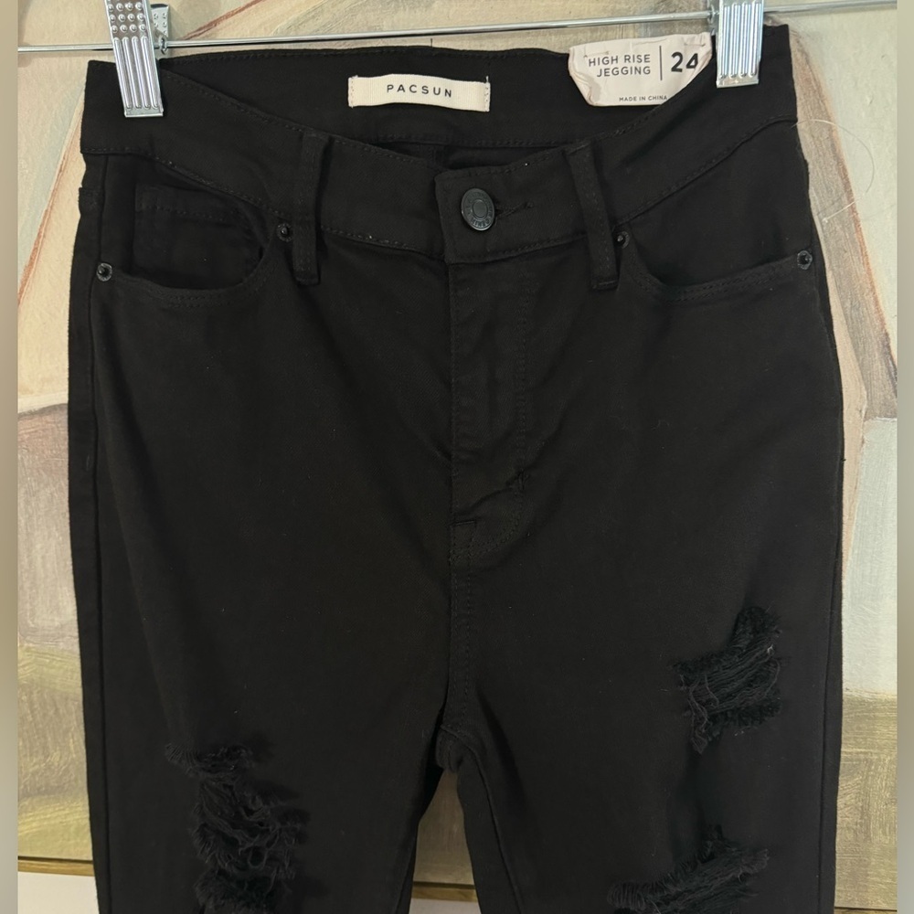 PACSUN Black Ripped High Waisted Jeggings Size 24 - Picture 9 of 10